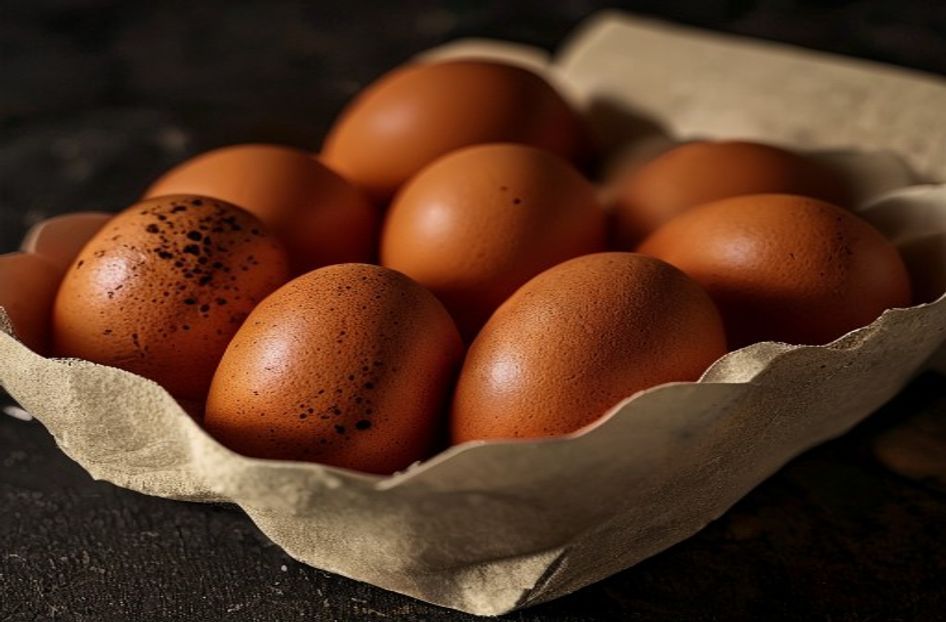 Premium eggs in an open carton
